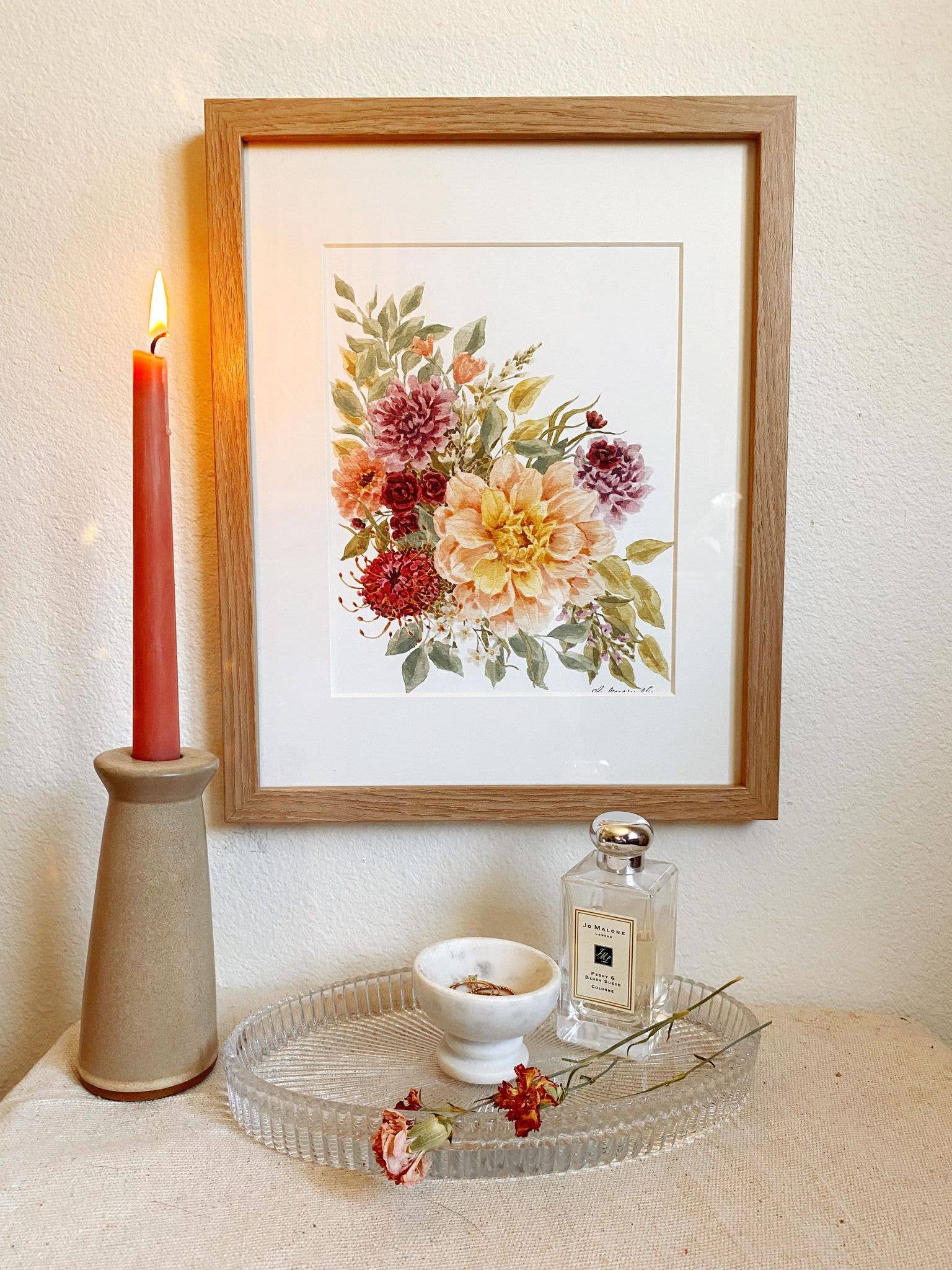 Lindsey Wells Art - Wholesale Art Print - Dahlia with Pincushion Protea Print4