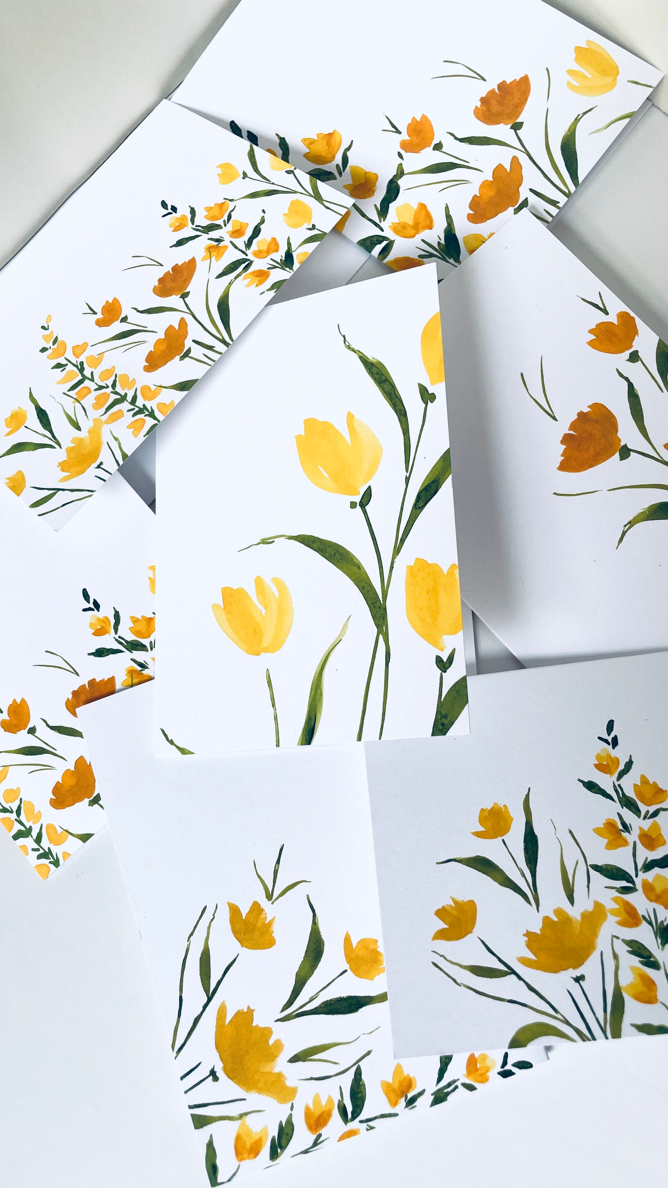 Atelier By Cat - Venta al por mayor Conjunto de papelería y tarjetas - Juego de tarjetas amarillas con estampado floral, tarjetas de papel 100% recicladas8