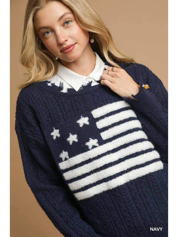 Vanilla Monkey - Wholesale Knit Sweater - Women's - Distressed American Flag Sweater4