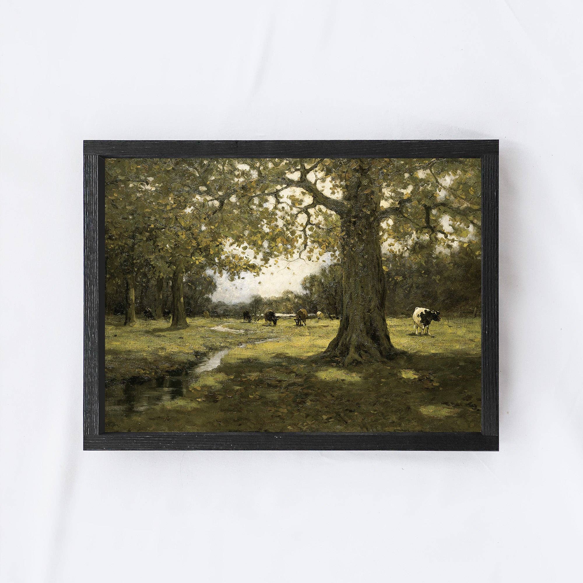 Hoekstra Decor - Wholesale Art Print - Vintage Framed Print | Cows In A Pasture Painting A665