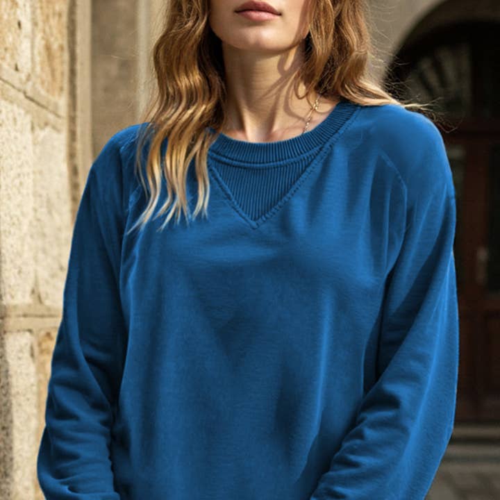 Women's ribbed sleeve loose pullover sweatshirt for wholesale by Lovenne