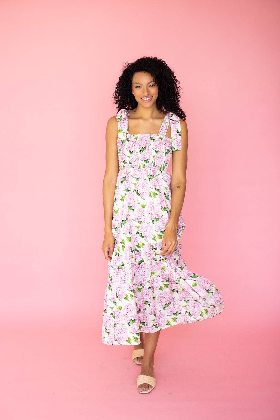 Kathleen Maeve - Wholesale Dress - Women's - Emma Bow Maxi Dress | Pink Hydrangeas10