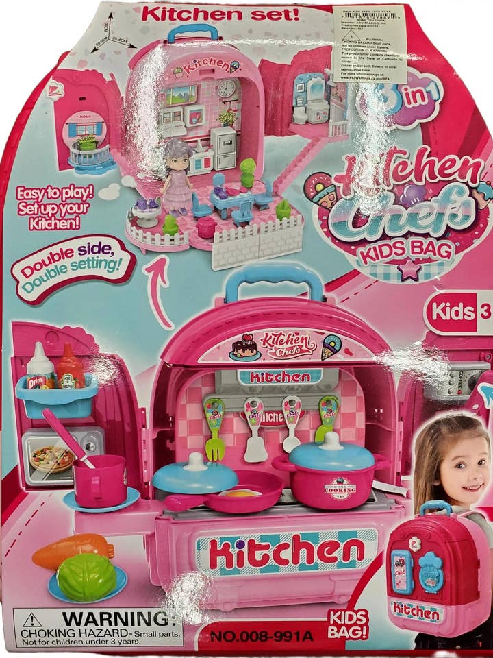 Kids 3 in 1 Kitchen Playset Backpack for wholesale by Family 8 Toy Company