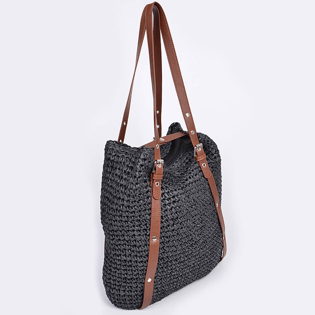 3AM BY H&D ACCESSORIES - Wholesale Beach Bag - Leather Strap Straw Like Basket Bag1