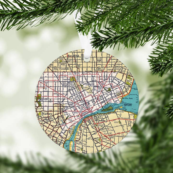 Detroit Michigan Vintage Map Christmas Ornament for wholesale by Daisy Mae Designs