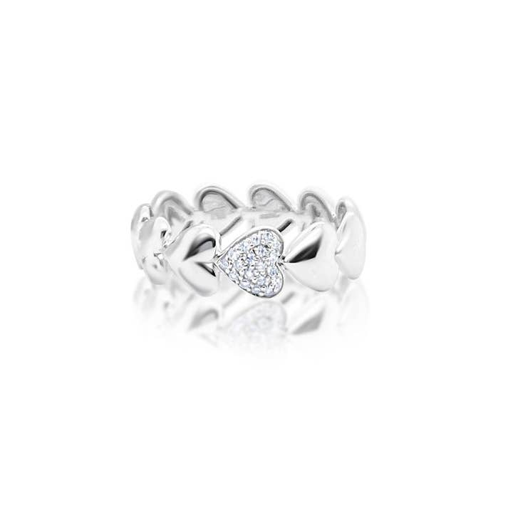 Meira T 14k White Gold Heart Band with One Diamond Heart Ring Size 6.5 Stacking for wholesale by Meira T