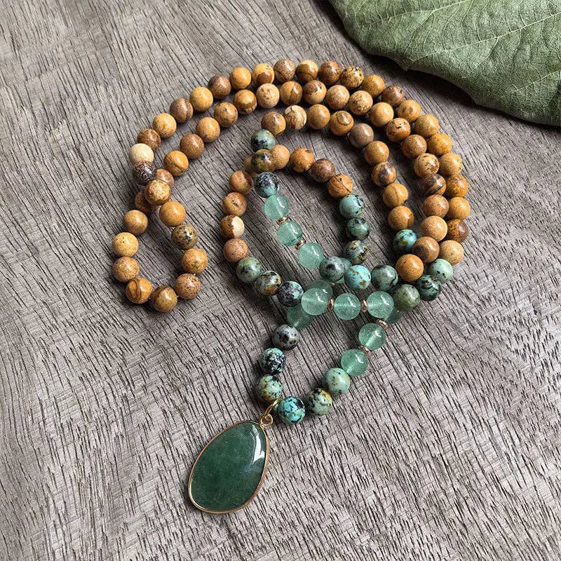 Harmony Mala - Wholesale Pendant/Charm Necklace - African Turquoise, Green Aventurine, Green Quartz Mala Beads9