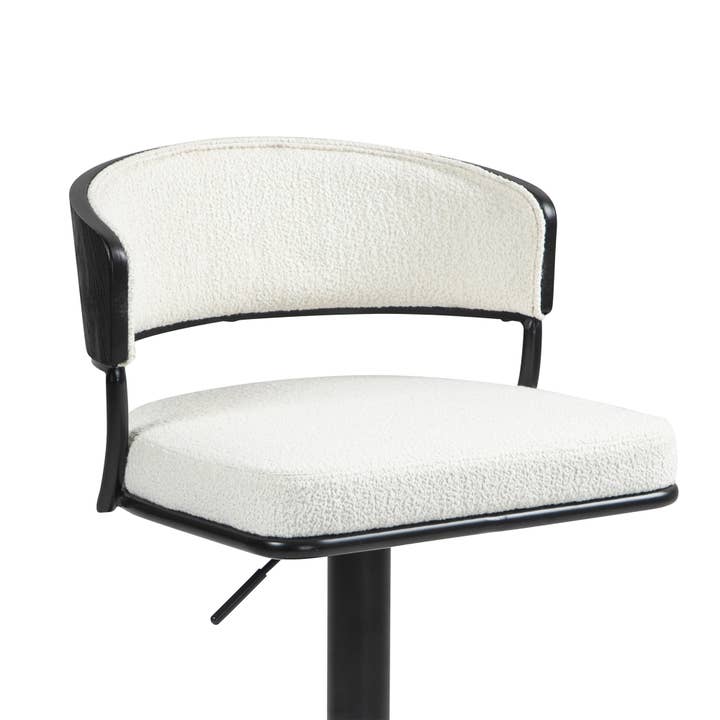 Glamour Home - Wholesale Stool - Bayle White Boucle Swivel Bar Stool with Iron Pedestal