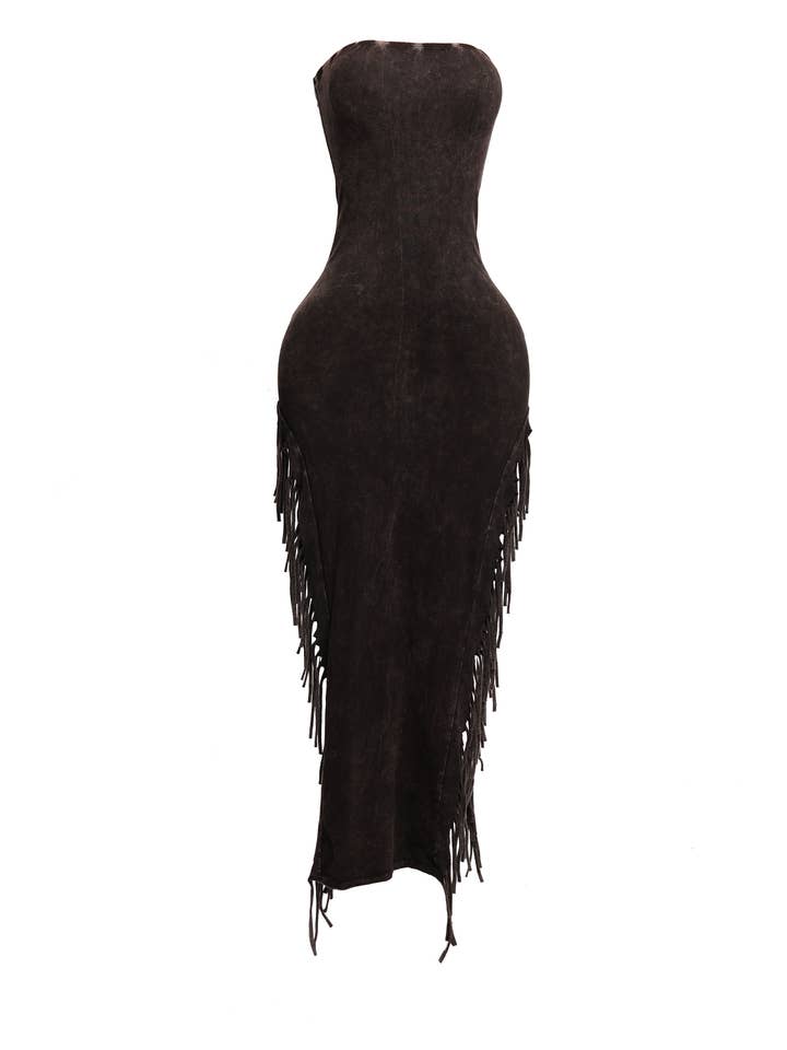 ORANGE MINERAL WASH Fringe Trim Tube Maxi Dress for wholesale on Faire