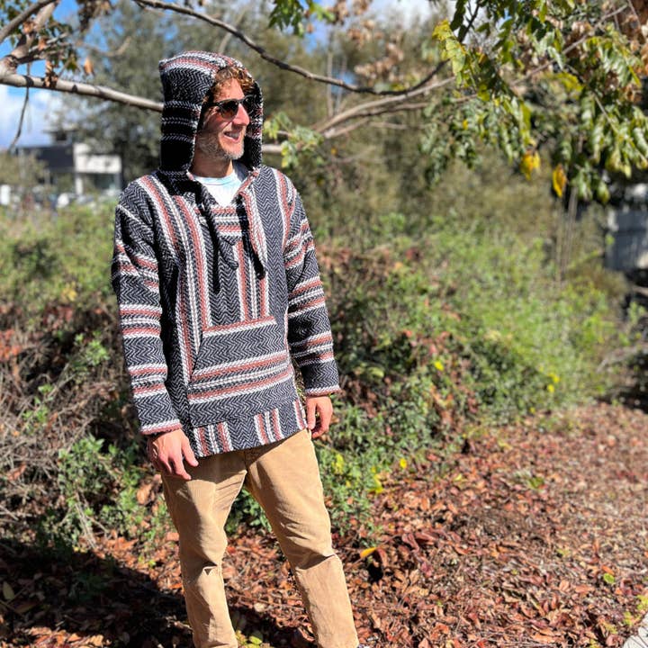 West Path - Wholesale Hoodie - Men's - Mexican Poncho Baja Hoodie - Soft Sweatshirt Pullover - Grey
