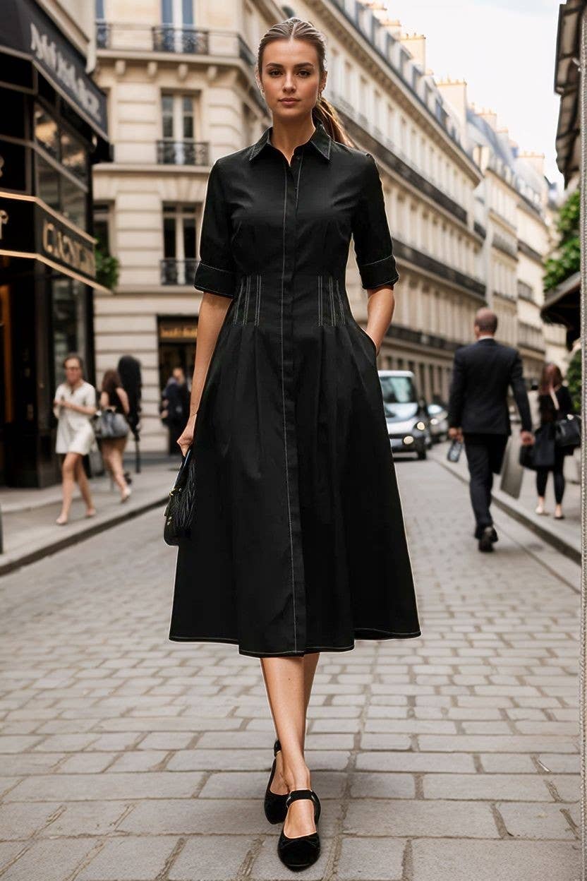 VAVA by Joy Han - Wholesale Dress - Women's - CONTRAST STITCH DETAIL W/SHORT SLEEVE MIDI DRESS9