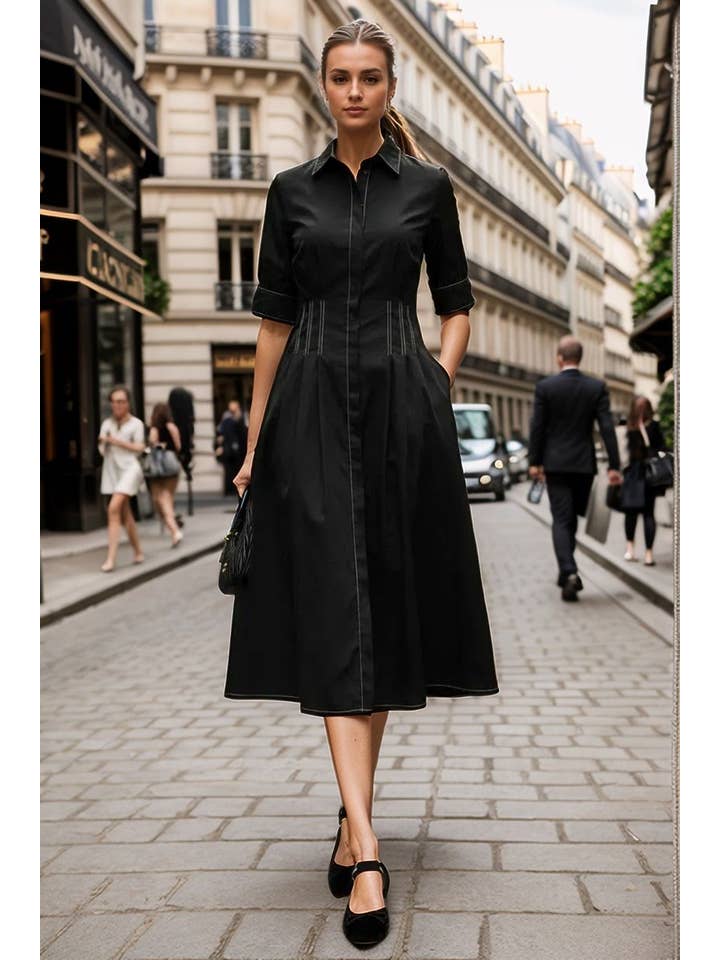 VAVA by Joy Han - Wholesale Dress - Women's - CONTRAST STITCH DETAIL W/SHORT SLEEVE MIDI DRESS9