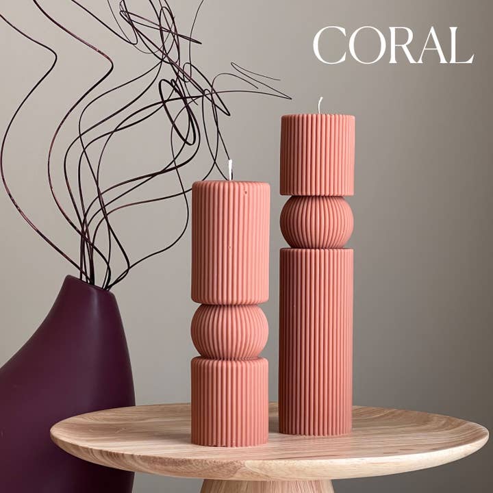 Estelle Studio - Wholesale Pillar Candle - Roman Ribbed Tall Pillar Candle Set