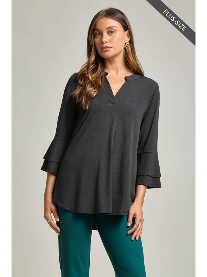 Dear Scarlett - Wholesale Tunic - Women's - PLUS SIZE Solid Color Belled Lizzy Top