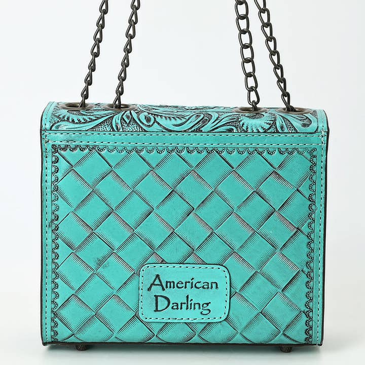 LS Western - Wholesale Crossbody bag – Women's - ADBG1630 Tooled Floral Leather Crossbody Bag with Antique Brass Turn Lock & Chain Strap17