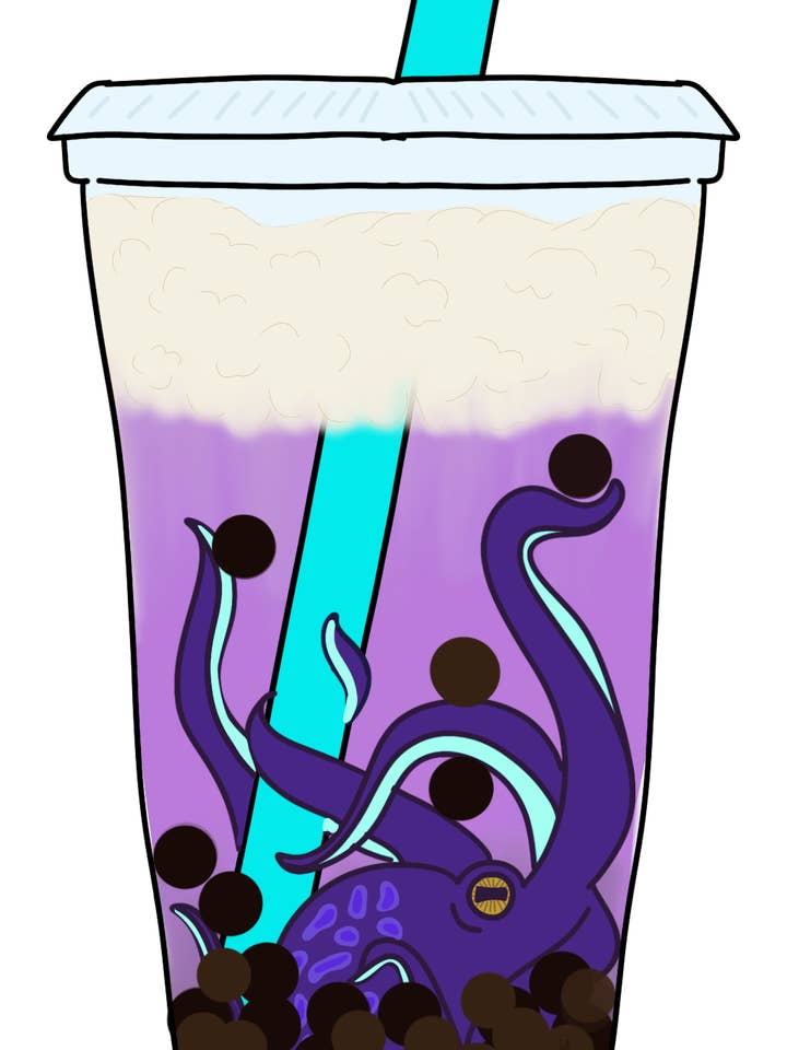 Taro Octopus Boba Tea Sticker for wholesale by The Shoppe of Many Things