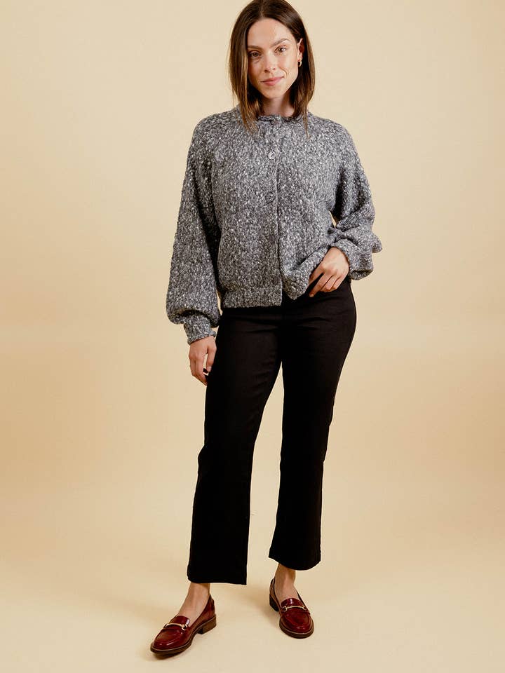 EMILIE K - Wholesale Cardigan - Women's - FLORENTIN Mottled Knit Cardigan with Buttoned Round Neck6