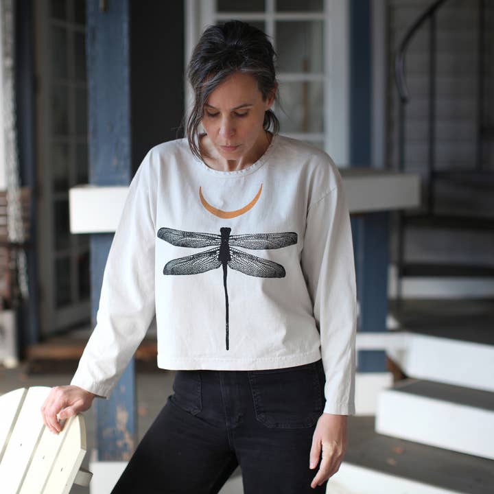 Dragonfly Copper Moon L/S Garment Dyed Cotton Tee Bone White for wholesale by Blackbird Supply Co.