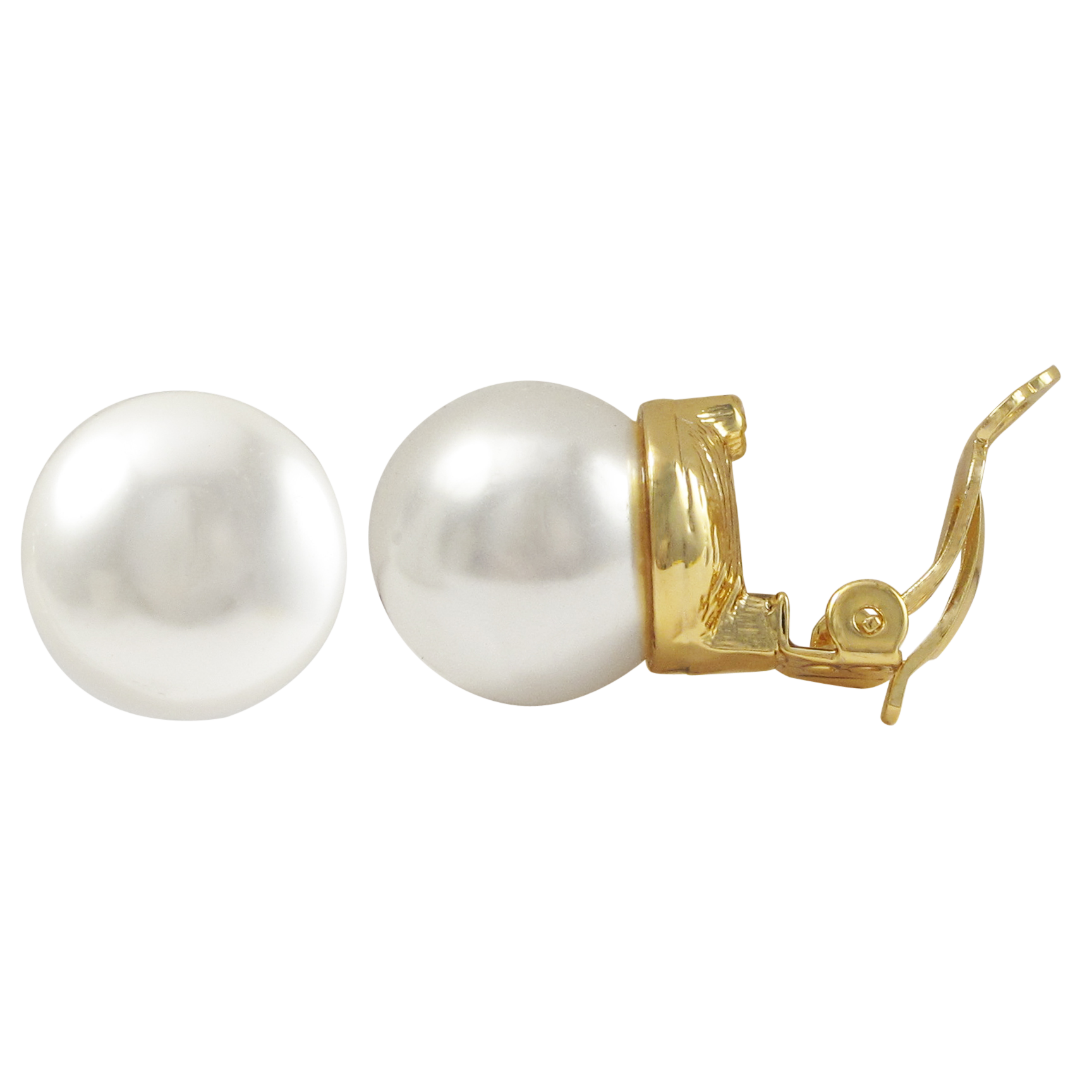 Dlux Jewels - Wholesale Clip-On Earrings - White 14mm Pearl On Gold Plated Stud Clip On Earrings1