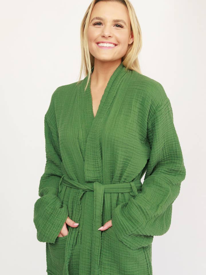 Bata de algodón orgánico verde bosque para venta al por mayor de My Kitchen Linens