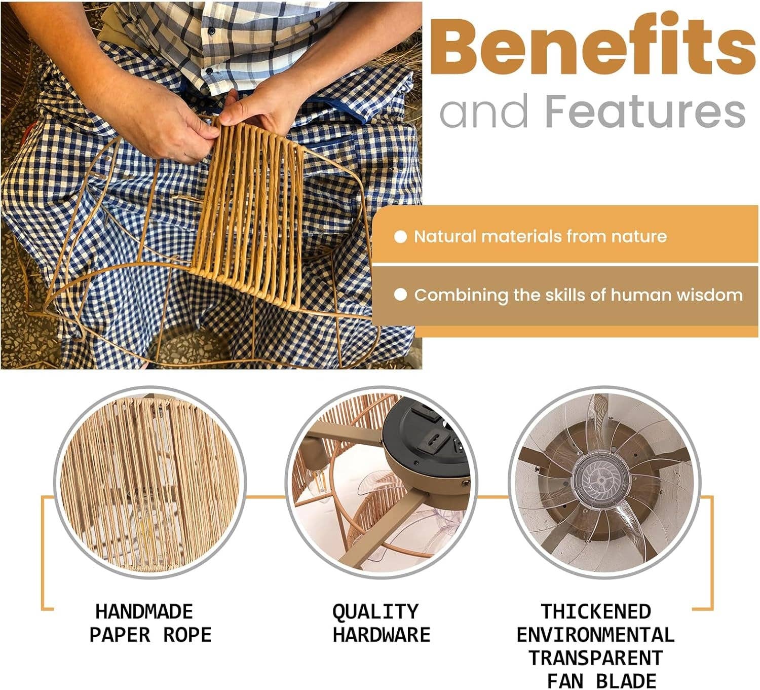 20 Inch Boho Rattan Ceiling Fan With Light And Remote for wholesale on Faire2