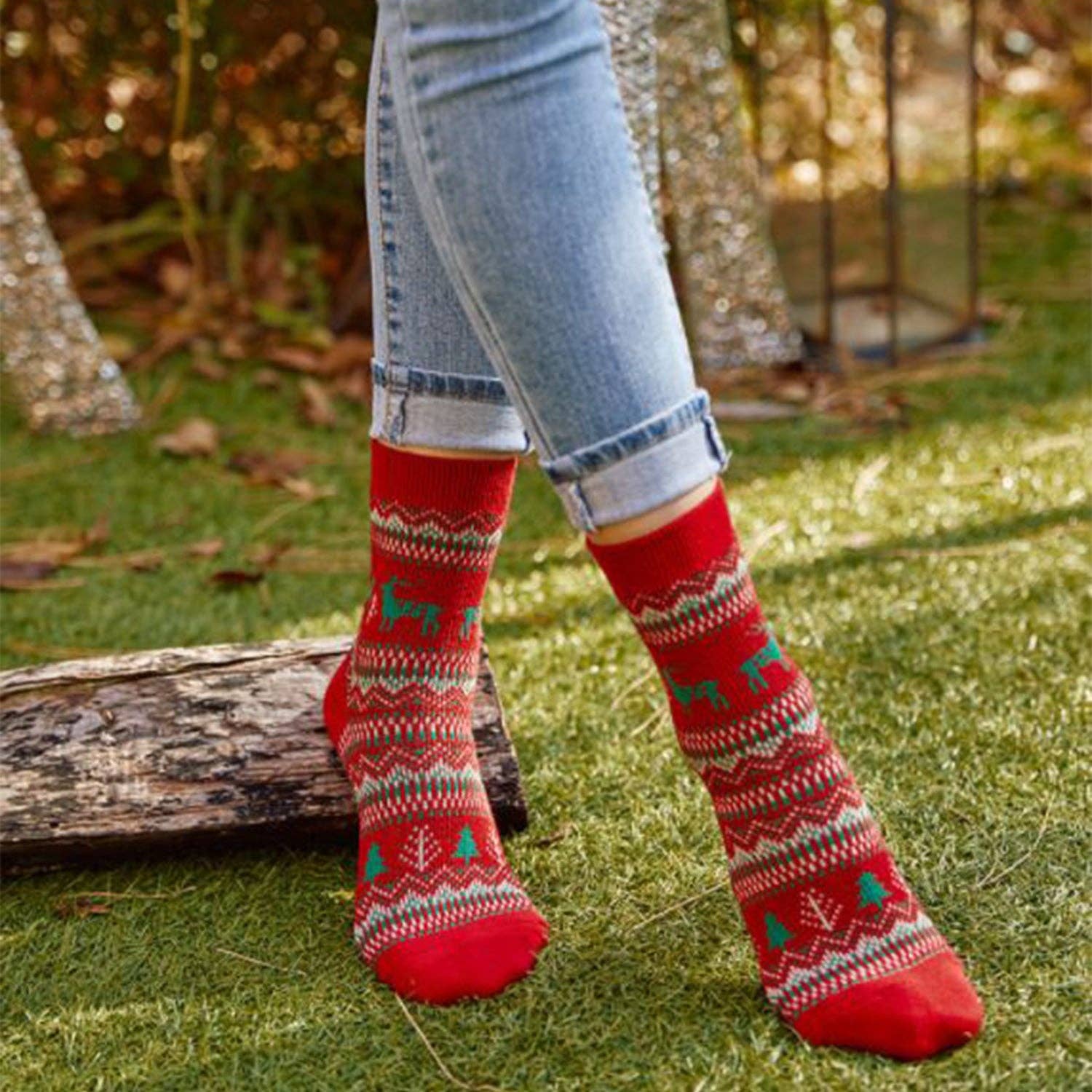 7DAYSSOCKS - Vente Chaussettes – femme - Chaussettes d’hiver jacquard pour femmes avec motif cerf nordique8