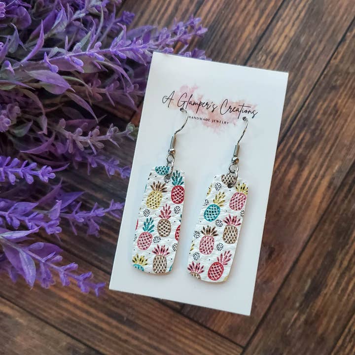 Sommer ananas Mini Bar Læder Øreringe for engroshandel hos A Glamper's Creations LLC