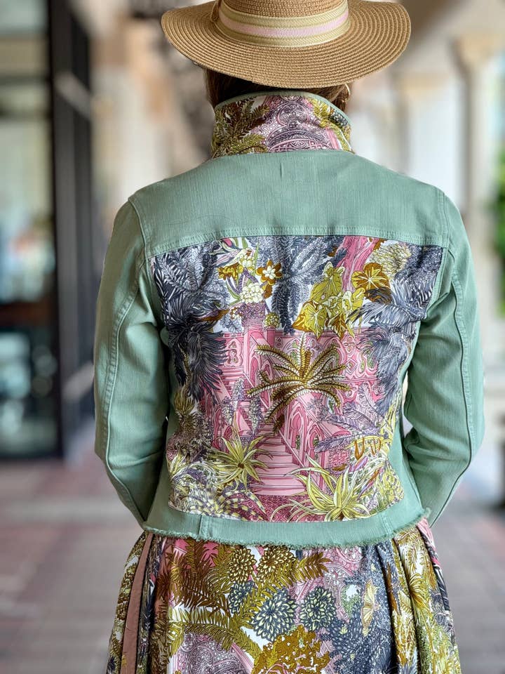The Tea Leaf Green Denim Jacket / Fall of Mauve for wholesale by Stacy Bradley Design