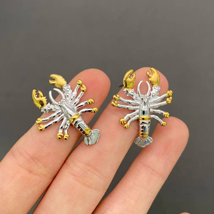 Two-tone 18K Gold-plated S.Steel Lobster Ear Studs - FGS for wholesale by Mio Queena