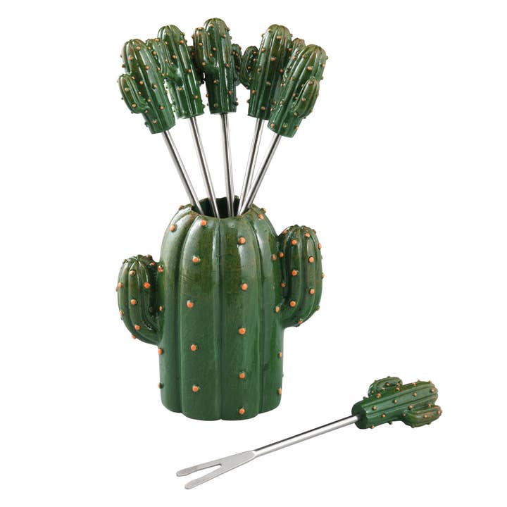 6-Piece Cactus Cocktail Pick with Holder for wholesale by Supreme Housewares