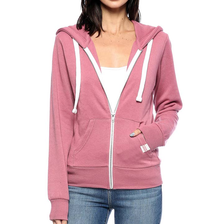 Moletom com capuz plus size com forro de lã ativo e zíper rosa begônia por atacado de Urban Look