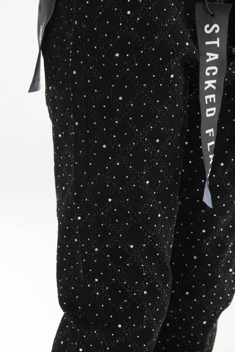 Stylo - Wholesale Jeans - Men's - Black Rhinestone Covered Stacked Flare15