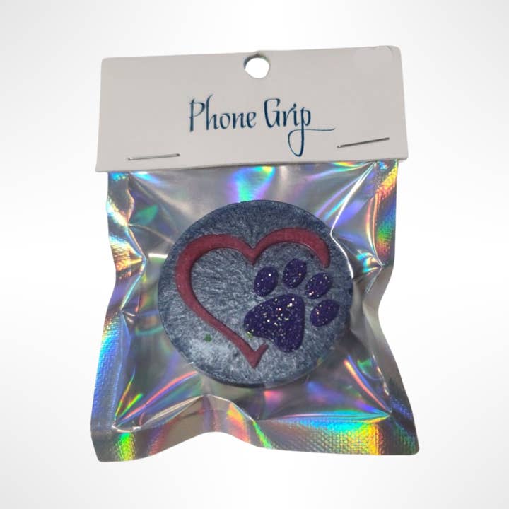 Pawprint heart phone grip for wholesale by Blue Bourbon Designs