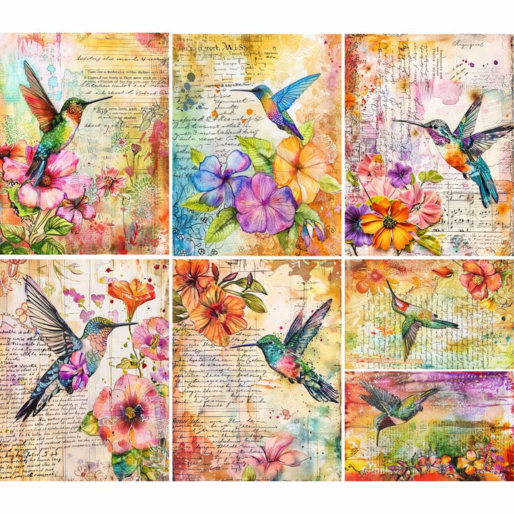 Colibri | Papiers de riz pour découpage | 6 motifs | A4 pour la vente par Craft Kreatively