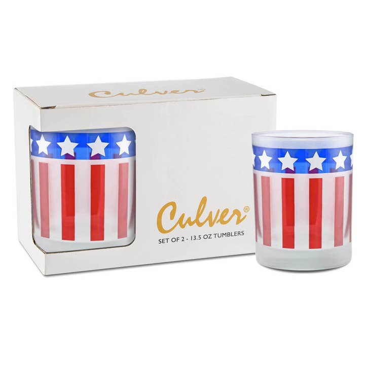 Culver - Wholesale Cocktail/Liquor Glass - Frosted Cocktail Glass Set - Stars & Stripes Theme