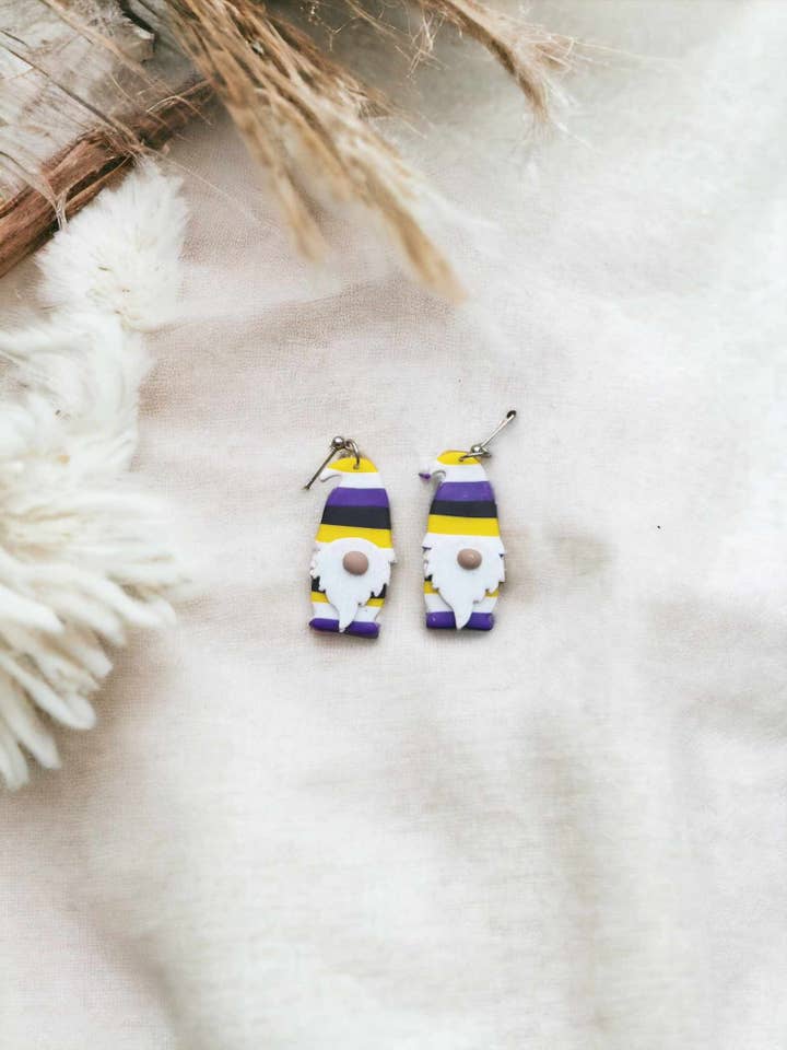 Non binary gnome earrings for wholesale by AviayaDesign