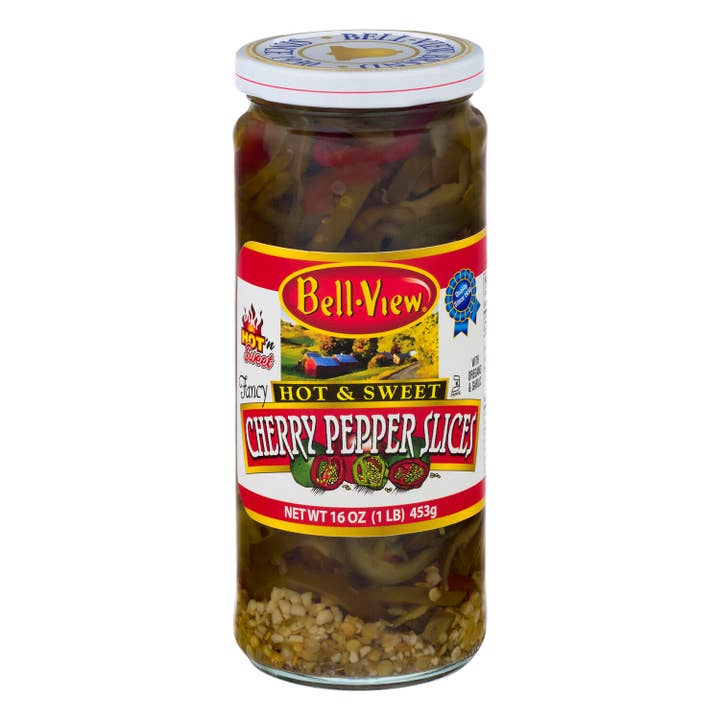 Hete en zoete plakjes kersenpeper met oregano en knoflook 16 oz. voor wholesale door Bell-View Brand Foods