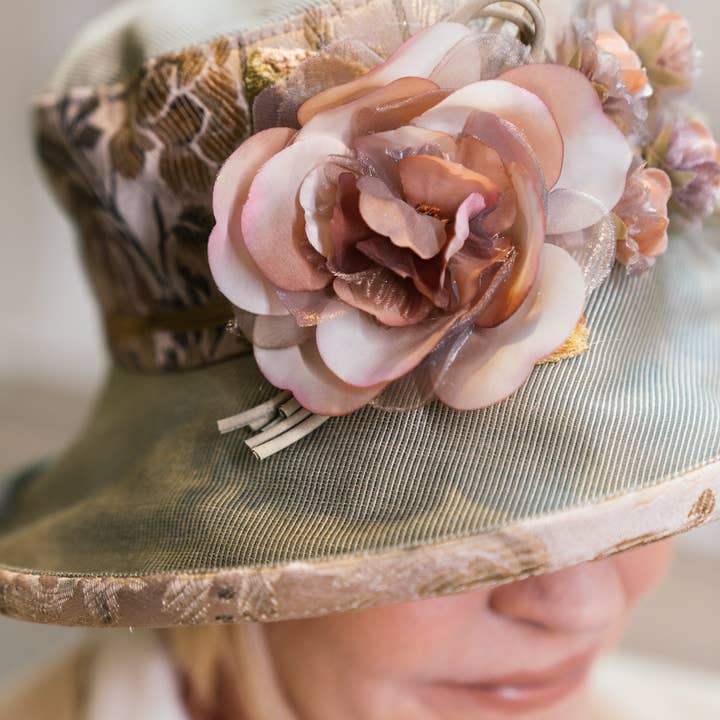 Proppa Toppa Hats – wholesale Fascinator-hatt - Dam – Vintage tyg blommig hatt med ränder och blomma1
