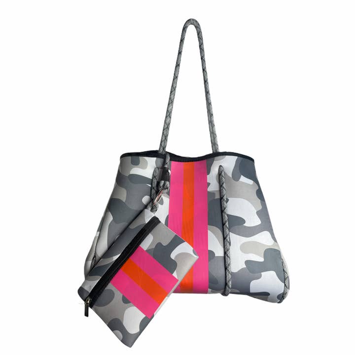 NP-4500 Camo Light Grey Pink Neoprene Tote Bag for wholesale by Girlie Girl Originals