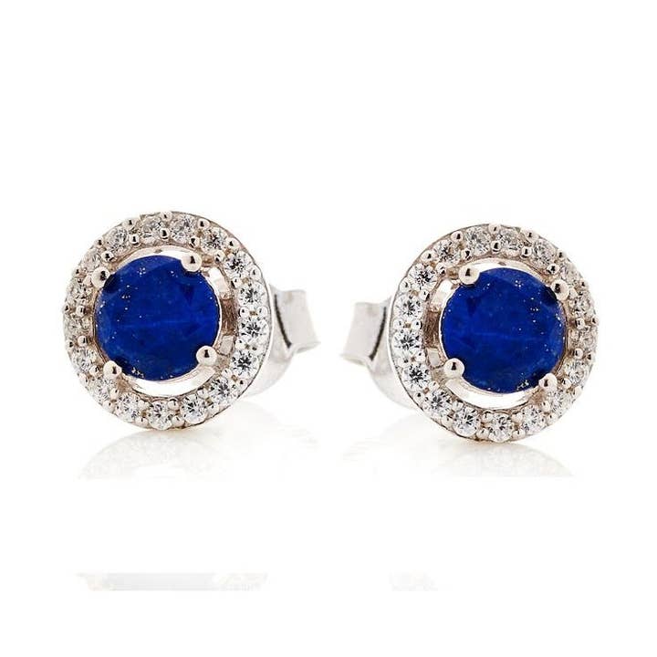 Lapis lazuli and zirco oxide earrings, silver for wholesale by OPALOOK France
