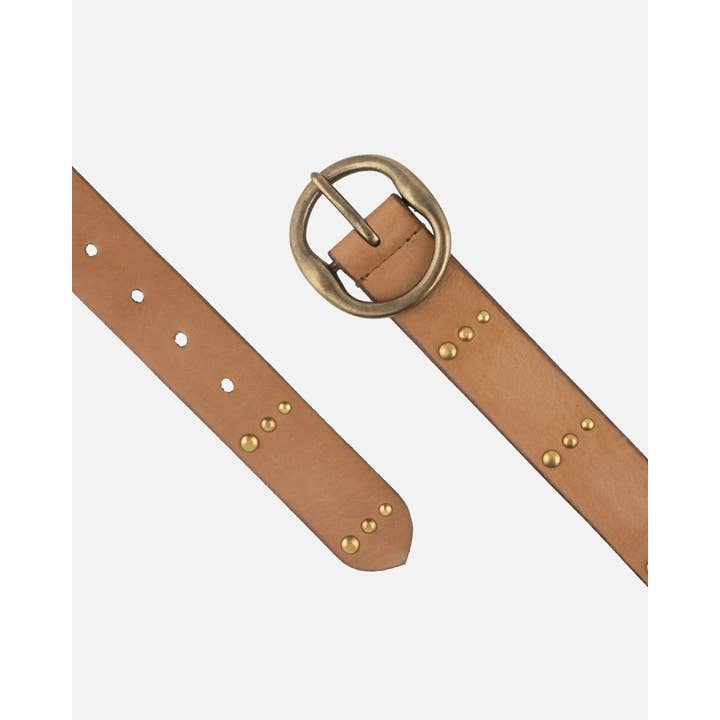 Amsterdam Heritage Leather Belts, Bags, Jackets & Apparel - Wholesale Belt - Women's - Dion | Round Buckle Leather Studded Belt