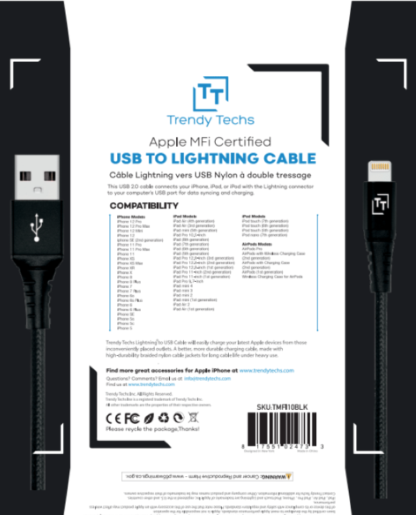 LAX Gadgets - Vendita all'ingrosso Cavo di ricarica - Cavo di ricarica per iPhone iPad (10 piedi) - Confezione al dettaglio5