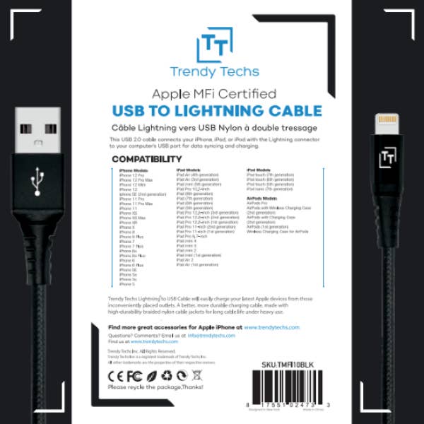 LAX Gadgets - Vendita all'ingrosso Cavo di ricarica - Cavo di ricarica per iPhone iPad (10 piedi) - Confezione al dettaglio5