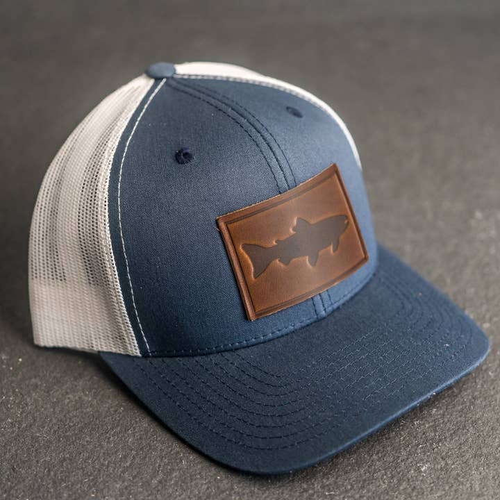 Leather Patch Trucker Style Hat - Fish Stamp for wholesale by Ox & Pine