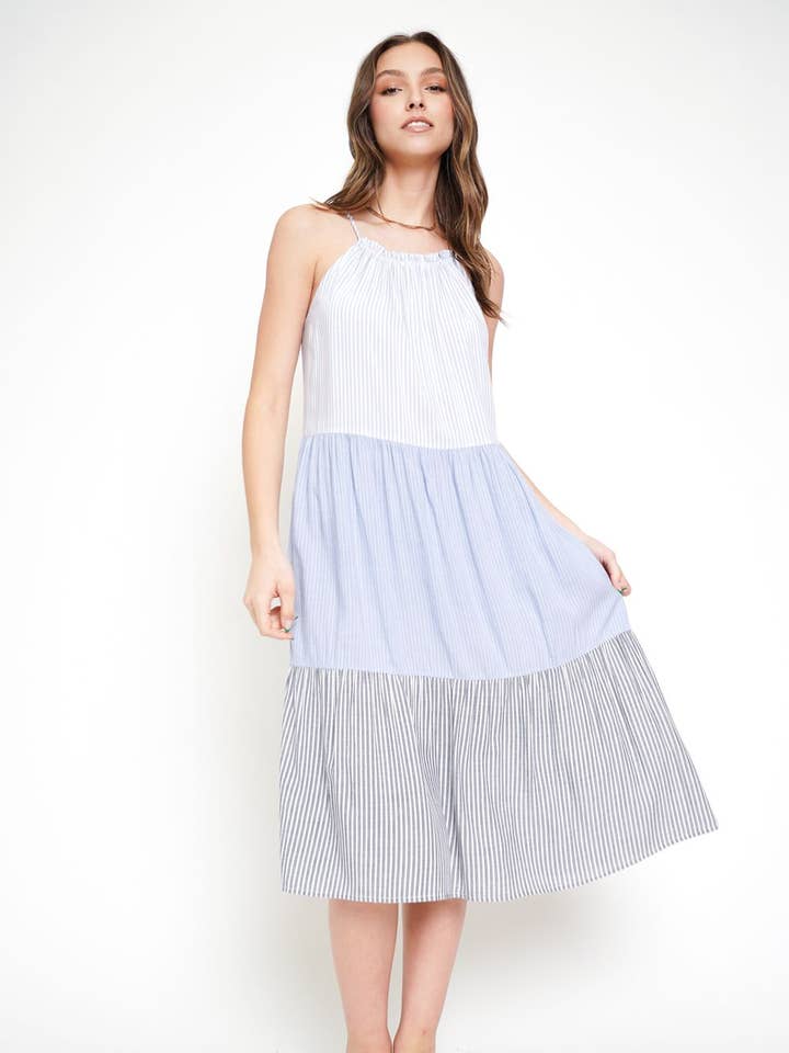 Denim Blue 20356 Mixed Stripe Dress for wholesale on Faire