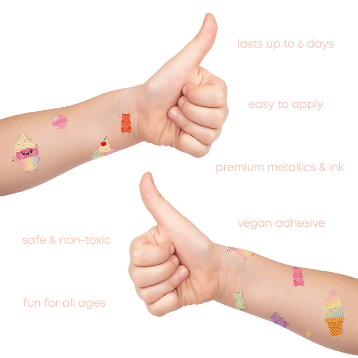 Flash Tattoos - Vendita all'ingrosso Tatuaggio temporaneo - Bambini - Pacchetto tatuaggi temporanei metallici per bambini SUGAR RUSH