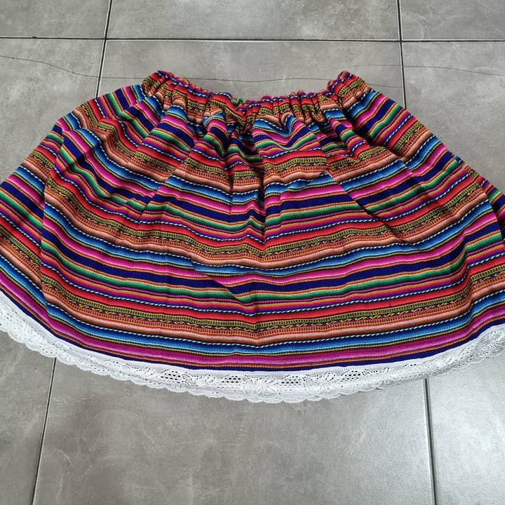 MODA LATINA - Venta al por mayor Falda - Niños - falda colorida de tela peruana, falda multicolor para niñas4