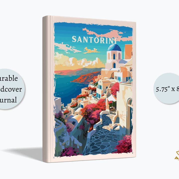 Carnet de voyage de Santorin en Grèce, cadeau de voyage dans les îles grecques pour la vente par Apex Artisans