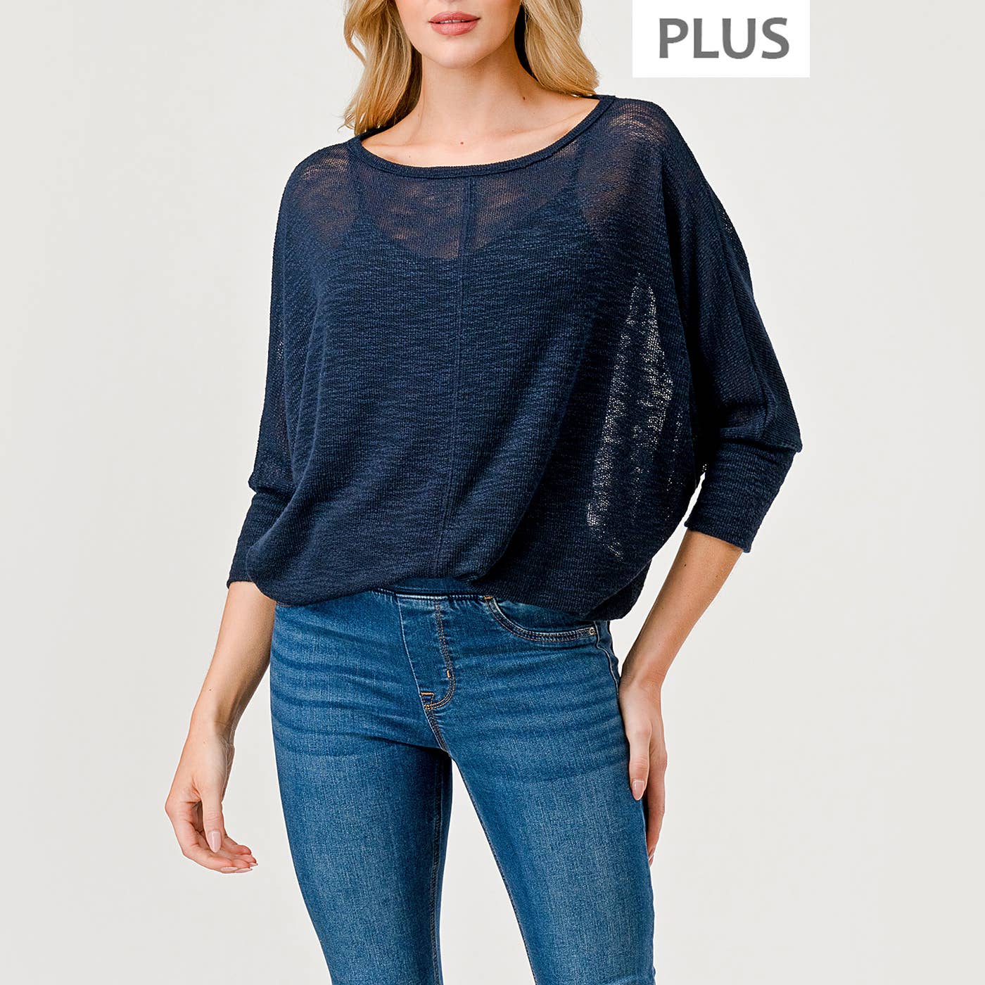 Heimious - Vente Haut en maille – femme - Haut à manches 3/4 à texture flammée à manches Dolman, grande taille, T813-PL5