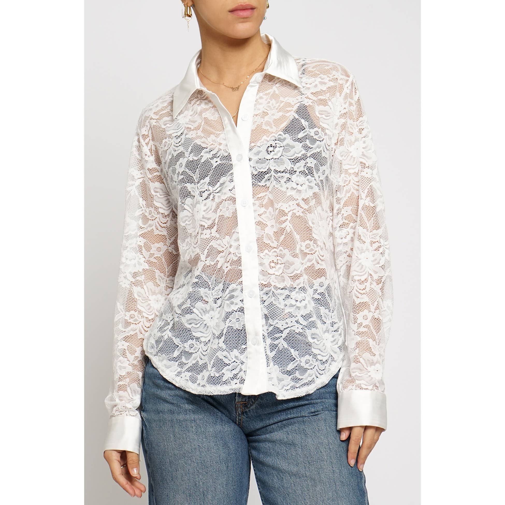 LACE BUTTON DOWN SHIRT for wholesale by Sans Souci